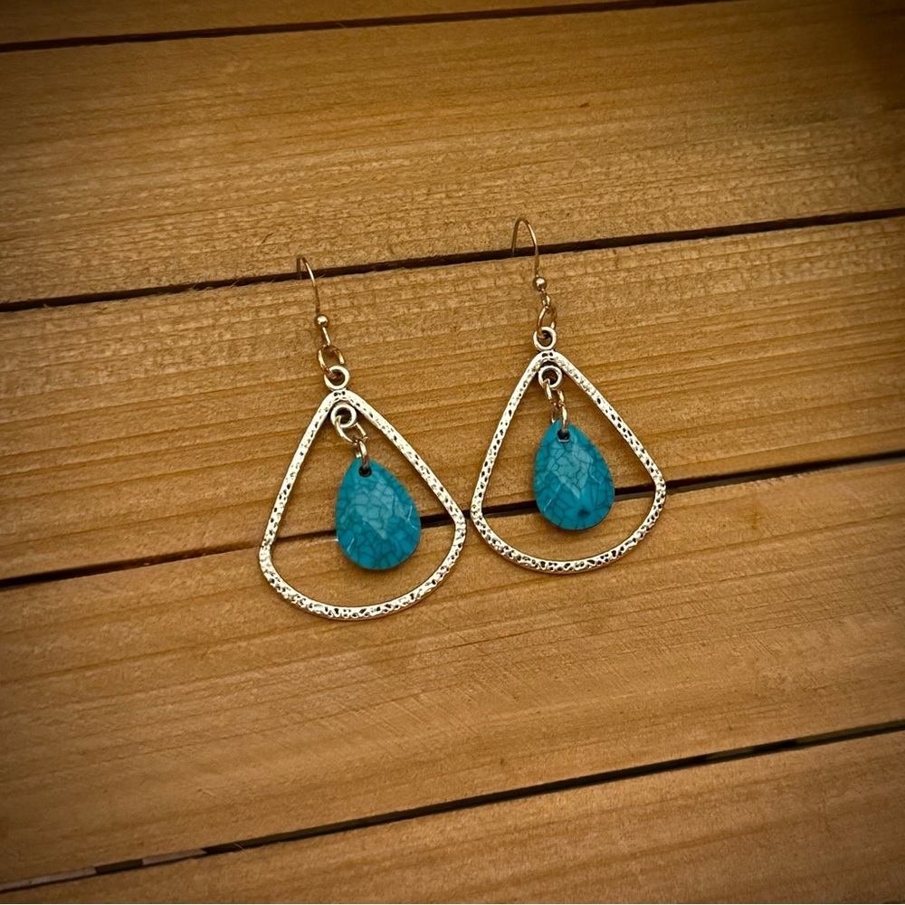 Elegant Silver and Turquoise Teardrop Earrings